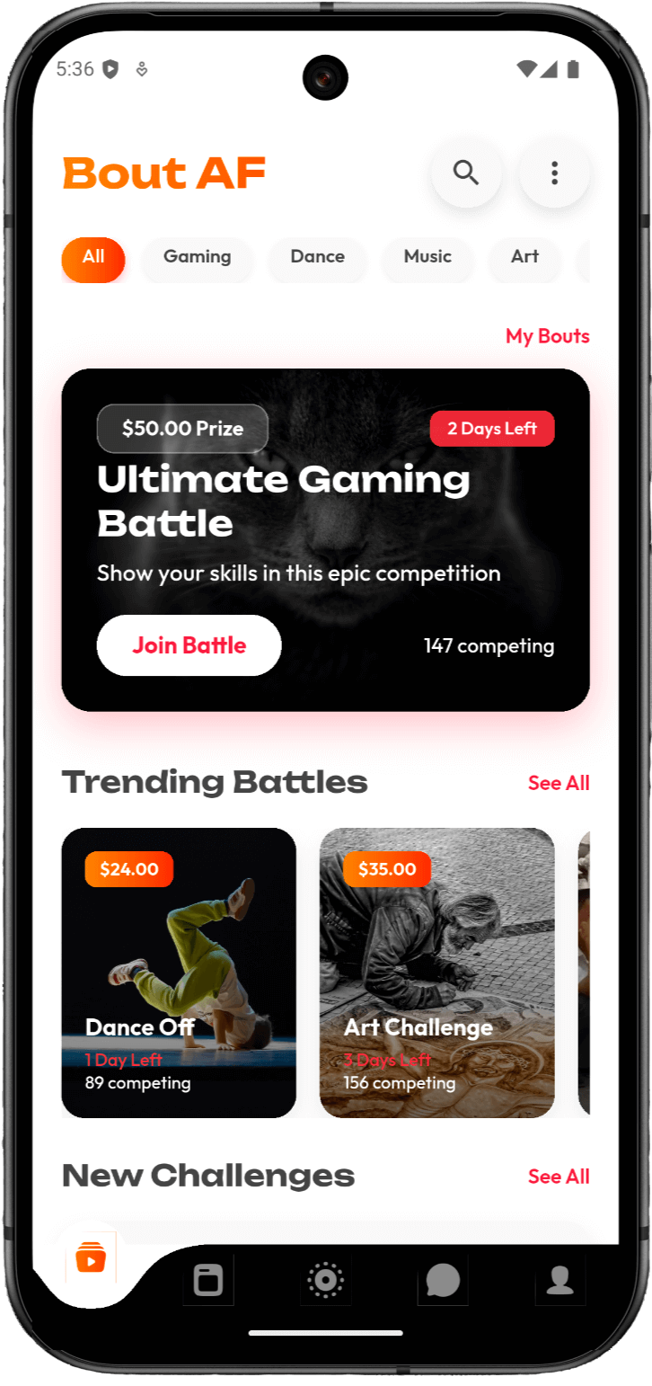 Display of Bout AF App home screen